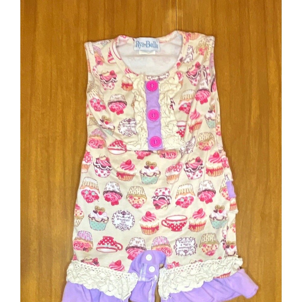 Rya Bella Girls 4 A-Line Knee Dress Cupcake Print Sleeveless Pockets Ruffle